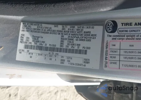 2015 Ford Fiesta S z USA, uszkodzony, nr VIN 3FADP4AJ3FM219123